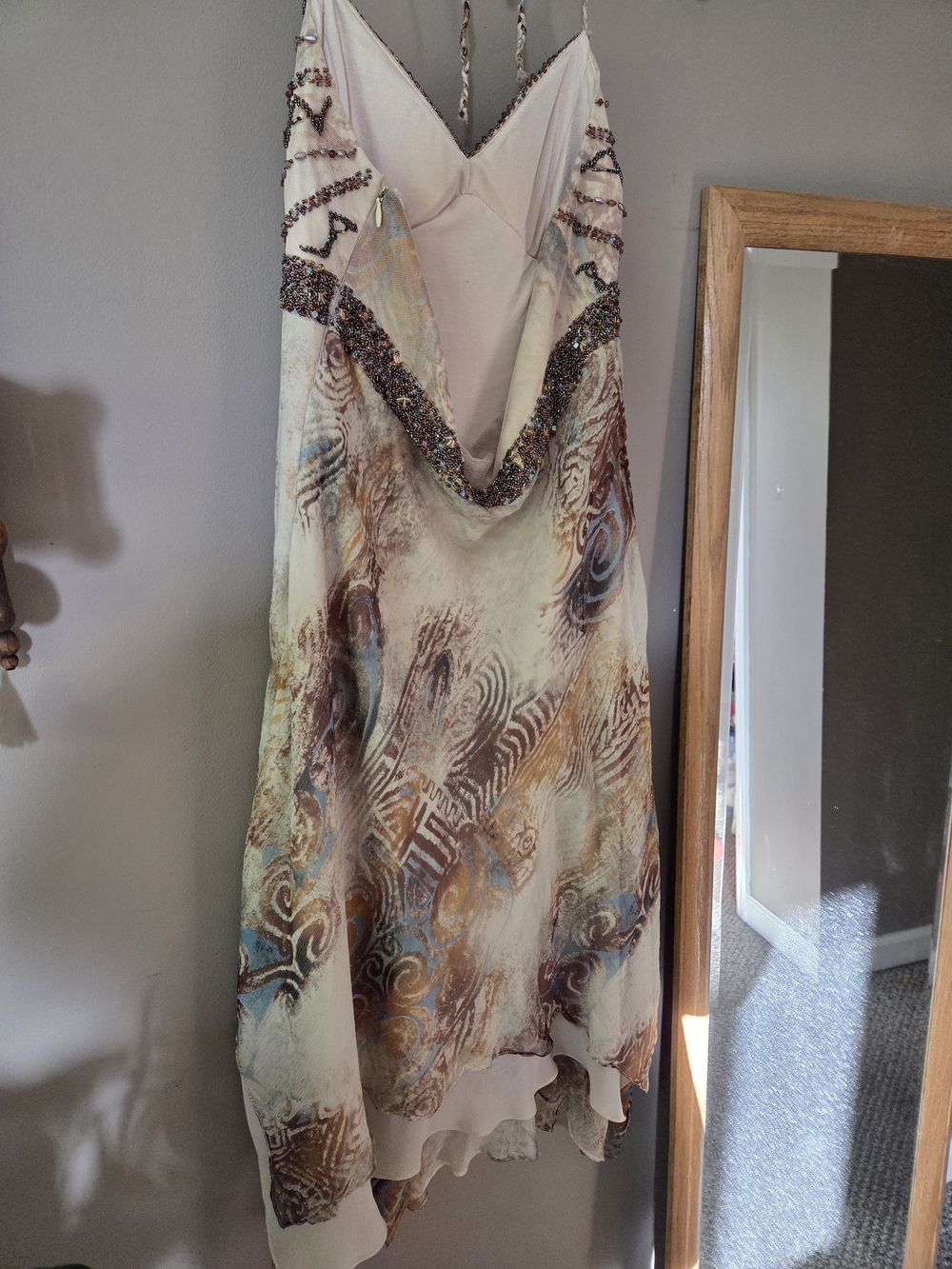 Sue Wong Ivory and Taupe Beaded Halter Midi Dress - Picture 5 of 16